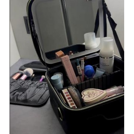 Косметичка-органайзер зі штучної шкіри з дзеркалом LED-підсвітка 9228 чорна