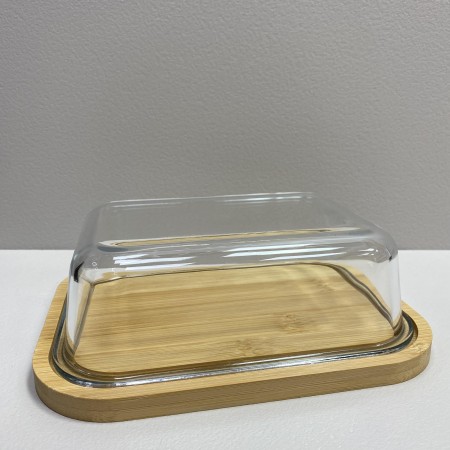 Блюдо-сирниця бамбукова з скляною кришкою 21,4*16,5*6,5 см Olens O102-629