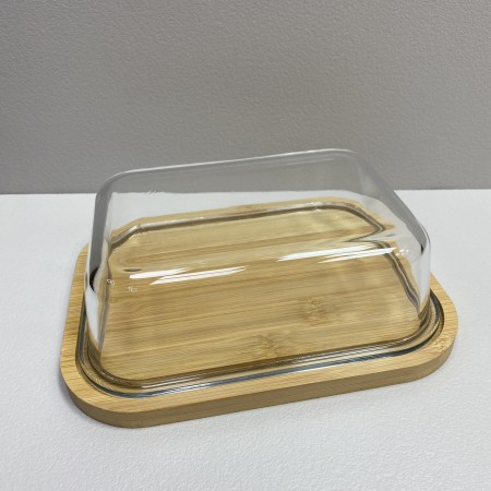 Блюдо-сирниця бамбукова з скляною кришкою 21,4*16,5*6,5 см Olens O102-629