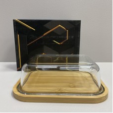 Блюдо-сирниця бамбукова з скляною кришкою 21,4*16,5*6,5 см Olens O102-629