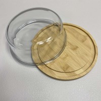 Блюдо-сирниця бамбукова з скляною кришкою 21*21*7,8 см Olens O102-627