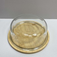 Блюдо-сирниця бамбукова з скляною кришкою 21*21*7,8 см Olens O102-627