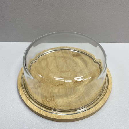 Блюдо-сирниця бамбукова з скляною кришкою 21*21*7,8 см Olens O102-627