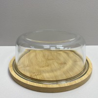 Блюдо-сирниця бамбукова з скляною кришкою 21*21*7,8 см Olens O102-627