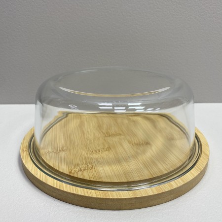 Блюдо-сирниця бамбукова з скляною кришкою 21*21*7,8 см Olens O102-627