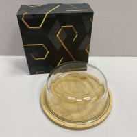 Блюдо-сирниця бамбукова з скляною кришкою 21*21*7,8 см Olens O102-627