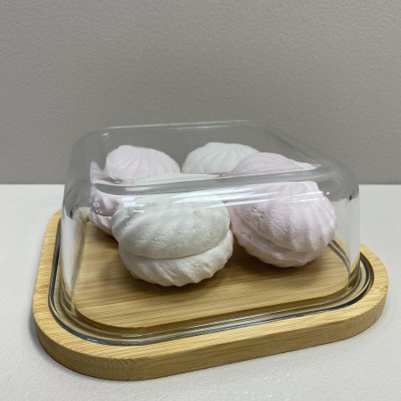 Блюдо-сирниця бамбукова з скляною кришкою 19,2*19,2*7 см Olens O102-628