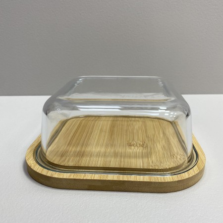 Блюдо-сирниця бамбукова з скляною кришкою 19,2*19,2*7 см Olens O102-628