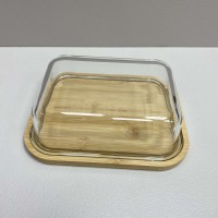 Блюдо-сирниця бамбукова з скляною кришкою 23,7*18,1*7,4 см Olens O102-630