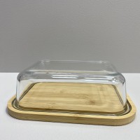 Блюдо-сирниця бамбукова з скляною кришкою 23,7*18,1*7,4 см Olens O102-630