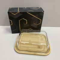 Блюдо-сирниця бамбукова з скляною кришкою 23,7*18,1*7,4 см Olens O102-630