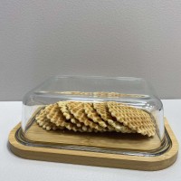 Блюдо-сирниця бамбукова з скляною кришкою 23,7*18,1*7,4 см Olens O102-630