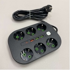 Подовжувач 2.75 м на 6 розеток 3 USB 1 Type C Stenson R95594