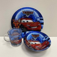 Набір дитячого скляного посуду 3 предмети "Тачки" 4848-2/2