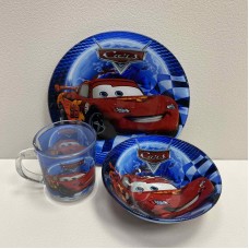 Набір дитячого скляного посуду 3 предмети "Тачки" 4848-2/2