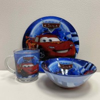Набір дитячого скляного посуду 3 предмети "Тачки" 4848-2/2