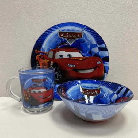 Набір дитячого скляного посуду 3 предмети "Тачки" 4848-2/2