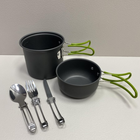 Набір туристичного посуду з зеленими ручками  Cooking Set DS-101 /6017