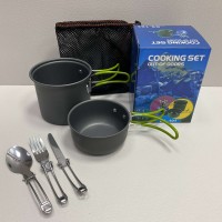 Набір туристичного посуду з зеленими ручками  Cooking Set DS-101 /6017
