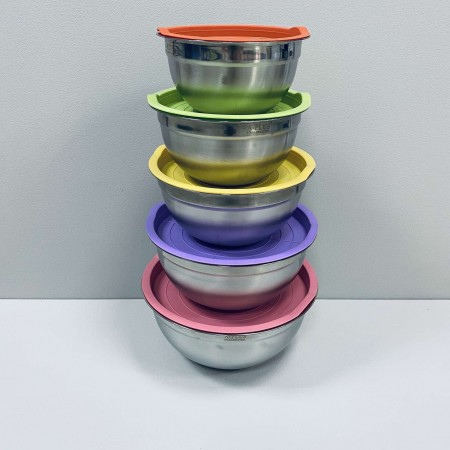 Набір мисок 5 шт  із нержавіючої сталі з пластиковими кришками А-PLUS 9035