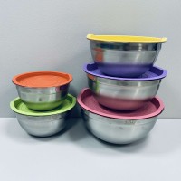 Набір мисок 5 шт  із нержавіючої сталі з пластиковими кришками А-PLUS 9035