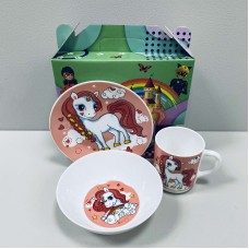 Набір дитячого посуду зі склокераміки 3 предмети Єдиноріг рожевий 3535-8