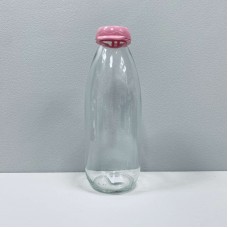 Пляшка скляна з пластиковою рожевою кришкою 1000 мл "Fresh" Interos S-105 