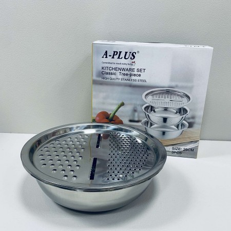Набір миска, друшляк, тертка  26 см Нержавіюча сталь A-Plus 2217