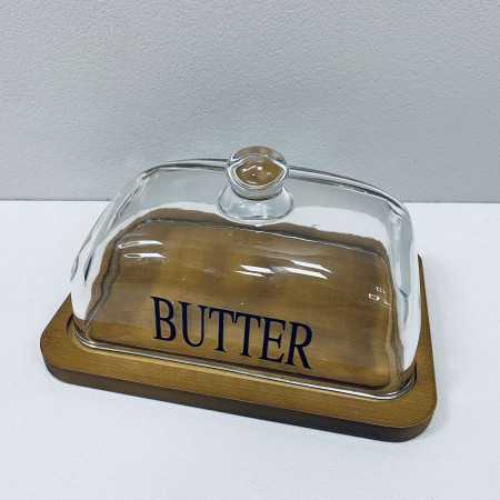 Маслянка скляна на бамбуковій підставці 18*13*9,5 см LED BUTTER B010756