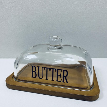 Маслянка скляна на бамбуковій підставці 18*13*9,5 см LED BUTTER B010756