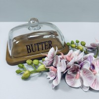 Маслянка скляна на бамбуковій підставці 18*13*9,5 см LED BUTTER B010756