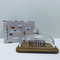 Маслянка скляна на бамбуковій підставці 18*13*9,5 см LED BUTTER B010756