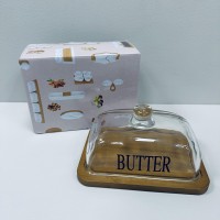 Маслянка скляна на бамбуковій підставці 18*13*9,5 см LED BUTTER B010756