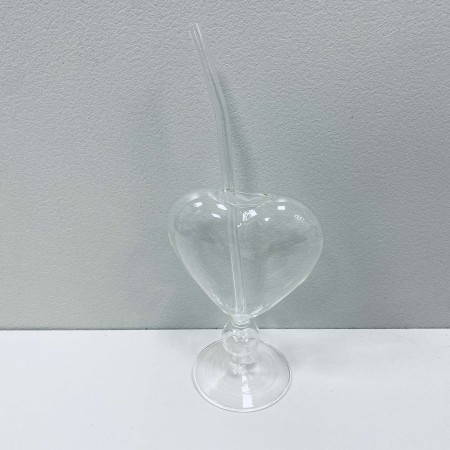 Келих скляний для коктейлів "Серце" зі скляною трубочкою 230 мл A-Plus 3251