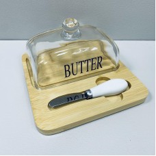 Маслянка скляна на бамбуковій підставці з ножем "Butter" A-Plus 7345
