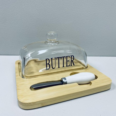 Маслянка скляна на бамбуковій підставці з ножем "Butter" A-Plus 7345