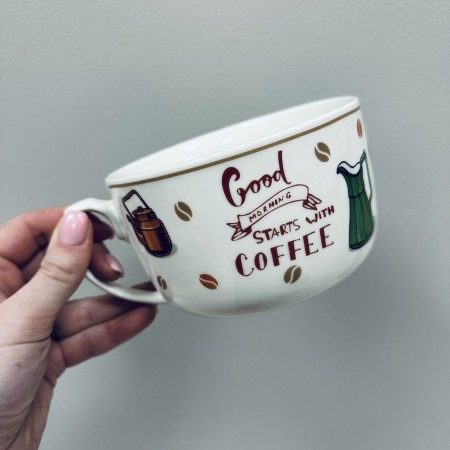 Чашка порцелянова  "Starts with coffee" 650 мл 12,2*9 см XXL S&T 3186