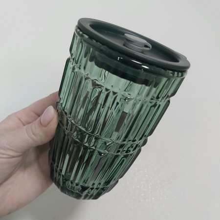 Склянка з кришкою та силіконовою соломинкою темно-зелена Лінії LOVWISH MLJZ/L 8551