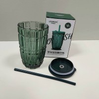 Склянка з кришкою та силіконовою соломинкою темно-зелена Лінії LOVWISH MLJZ/L 8551