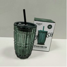 Склянка з кришкою та силіконовою соломинкою темно-зелена Лінії LOVWISH MLJZ/L 8551