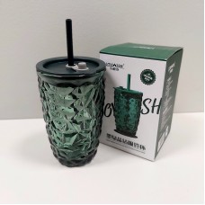 Склянка з кришкою та силіконовою соломинкою темно-зелена Кристал LOVWISH MLJZ/L1 8550