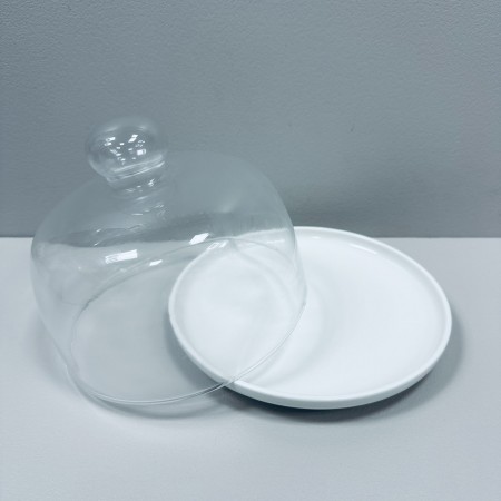 Тортівниця порцелянова зі скляним ковпаком 20,1 см біла Olens 8030-321