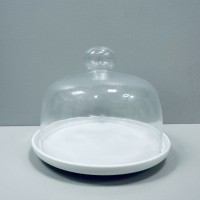 Тортівниця порцелянова зі скляним ковпаком 20,1 см біла Olens 8030-321