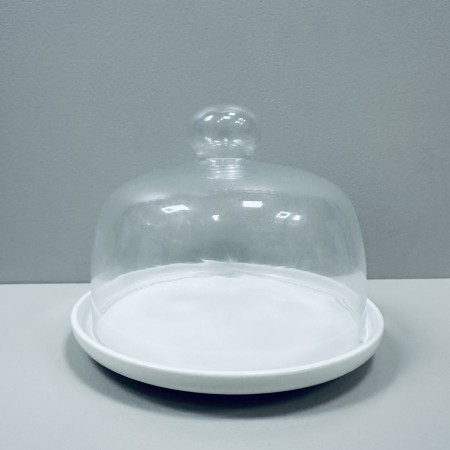 Тортівниця порцелянова зі скляним ковпаком 20,1 см біла Olens 8030-321