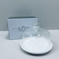 Тортівниця порцелянова зі скляним ковпаком 20,1 см біла Olens 8030-321