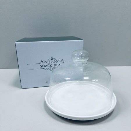 Тортівниця порцелянова зі скляним ковпаком 20,1 см біла Olens 8030-321