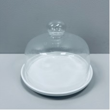 Тортівниця порцелянова зі скляним ковпаком 20,1 см біла Olens 8030-321