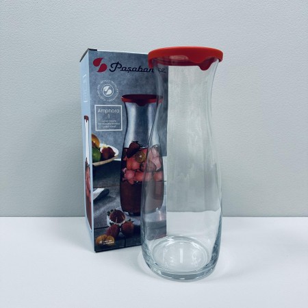 Графін скляний з силіконовою кришкою 25 см 1180 мл Pasabahce Amphora 43813 ЧЕРВОНИЙ