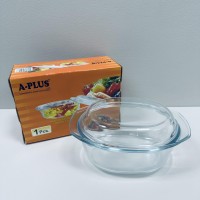 Каструля скляна овальна зі скляною кришкою 1 л A-Plus 4008