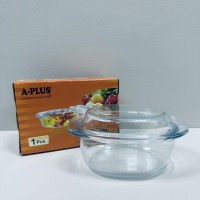 Каструля скляна овальна зі скляною кришкою 1 л A-Plus 4008